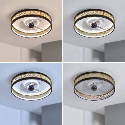Brilagi - Ventilatore da soffitto dimmerabile a LED/34W/230V 50 cm nero/oro + telecomando
