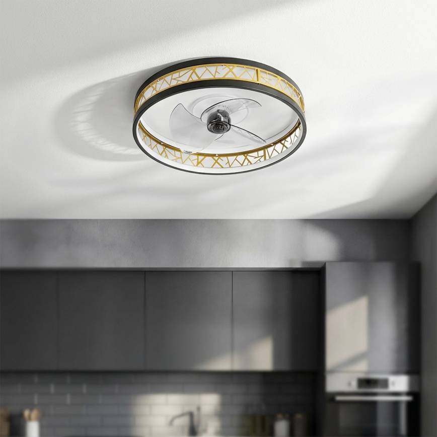 Brilagi - Ventilatore da soffitto dimmerabile a LED/34W/230V 50 cm nero/oro + telecomando