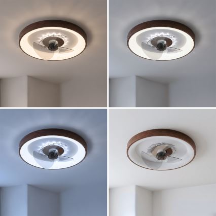 Brilagi - Ventilatore da soffitto LED dimmerabile, 34W/230V, 3000-6500K, diam. 46 cm, marrone + telecomando