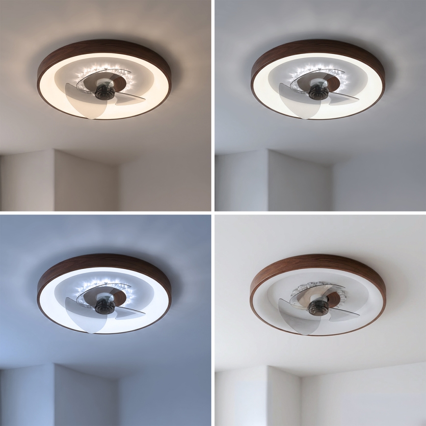 Brilagi - Ventilatore da soffitto LED dimmerabile, 34W/230V, 3000-6500K, diam. 46 cm, marrone + telecomando