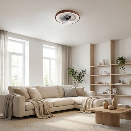 Brilagi - Ventilatore da soffitto LED dimmerabile, 34W/230V, 3000-6500K, diam. 46 cm, marrone + telecomando