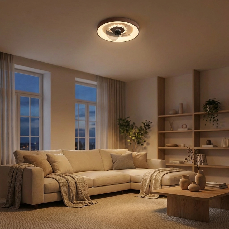 Brilagi - Ventilatore da soffitto LED dimmerabile, 34W/230V, 3000-6500K, diam. 46 cm, marrone + telecomando