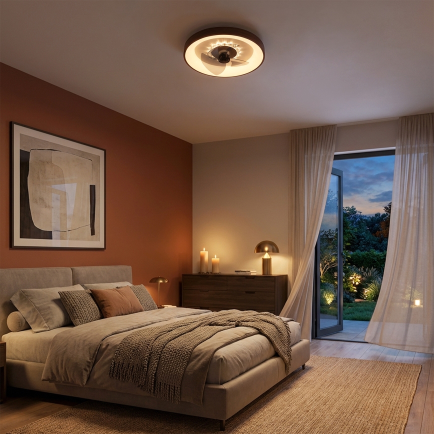 Brilagi - Ventilatore da soffitto LED dimmerabile, 34W/230V, 3000-6500K, diam. 46 cm, marrone + telecomando