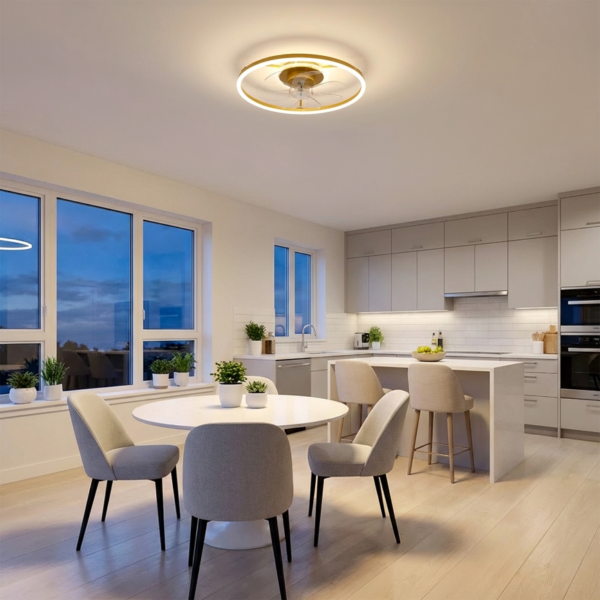 Brilagi - Ventilatore da soffitto dimmerabile a LED LED/66W/230V 55 cm bianco/oro + telecomando