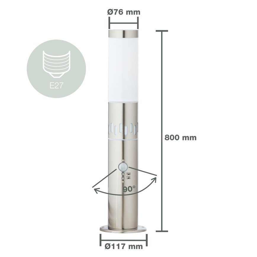 Brilliant - Lampada da esterno a LED con sensore LEIGH LED/0,9W/230V + 1xE27/11W 80 cm IP44 cromo lucido