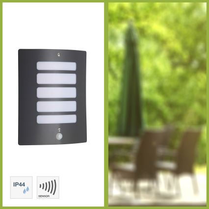Brilliant - Applique da esterno con sensore di movimento e crepuscolare TODD 1xE27/60W/230V IP44 antracite