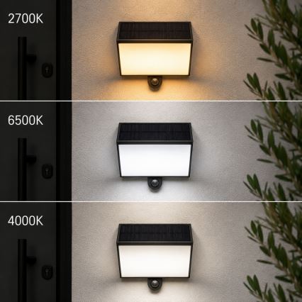 Brilliant - Lampada da parete solare a LED con sensore SIERRA LED/6W/3,7V 2700/4000/6500K 2000 mAh IP54 nera