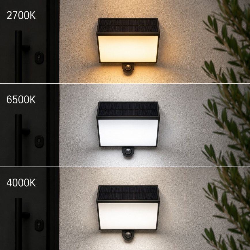 Brilliant - Lampada da parete solare a LED con sensore SIERRA LED/6W/3,7V 2700/4000/6500K 2000 mAh IP54 nera