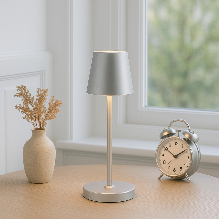 Brilliant - Lampada da tavolo per esterni ricaricabile a LED dimmerabile con controllo a sfioramento ELORA LED/2,5W/5V 2700K 2600 mAh IP44 argento