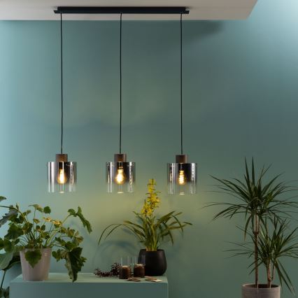 Brilliant - Lampadario a cavo BETH 3xE27/60W/230V nero/fumé