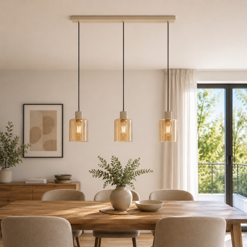 Brilliant - Lampadario a cavo LYSKA 3xE27/20W/230V crema/beige fumé