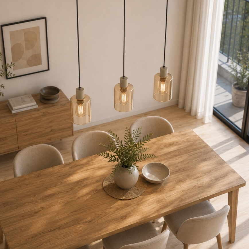 Brilliant - Lampadario a cavo LYSKA 3xE27/20W/230V crema/beige fumé