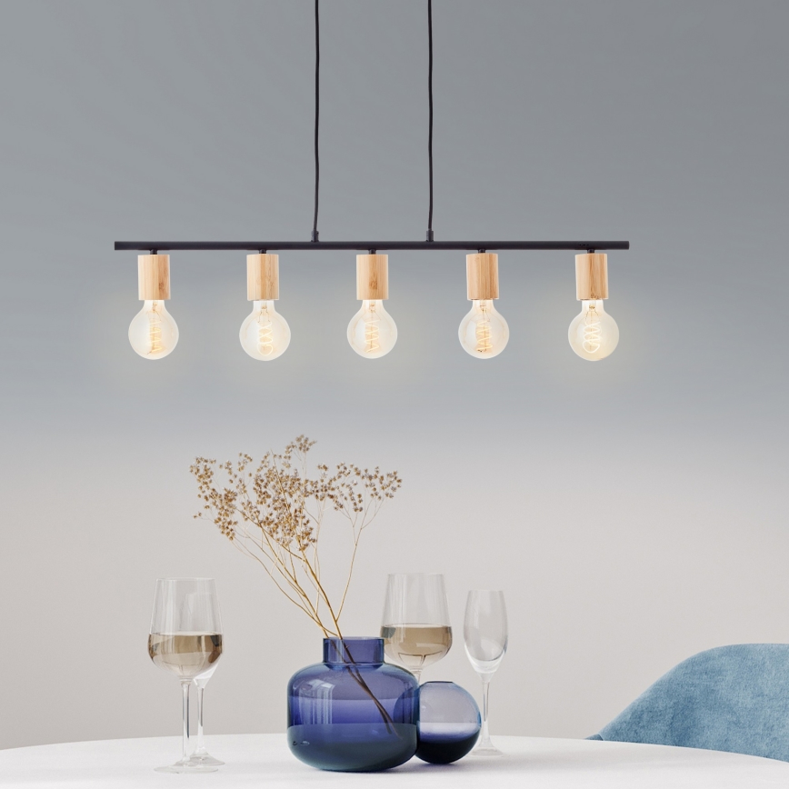 Brilliant - Lampadario a sospensione KERRY su cavo 5xE27/40W/230V nero/bambù