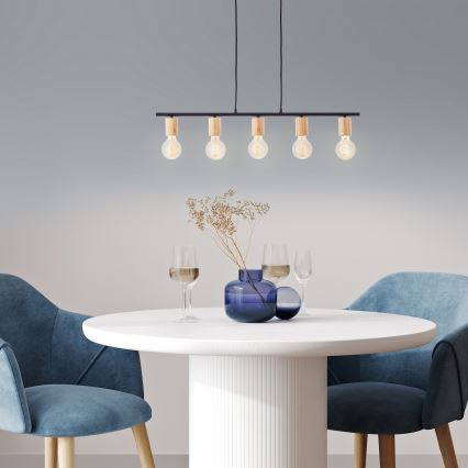 Brilliant - Lampadario a sospensione KERRY su cavo 5xE27/40W/230V nero/bambù