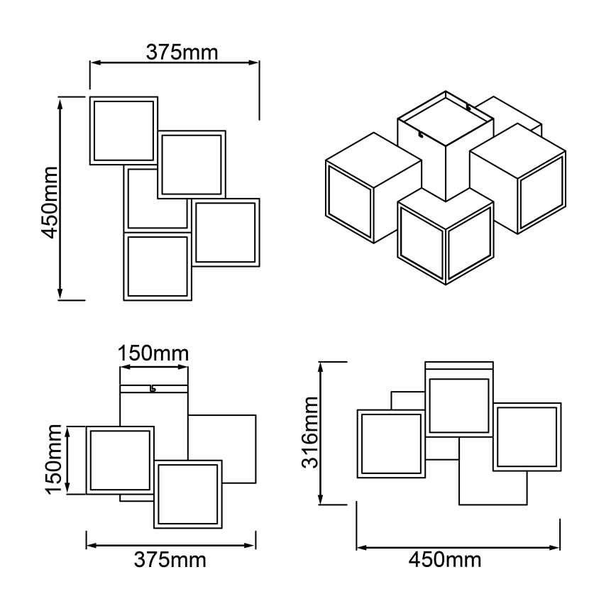 Brilliant - Plafoniera LED CUBIX 5xLED/7,6W/230V 3000K bianco