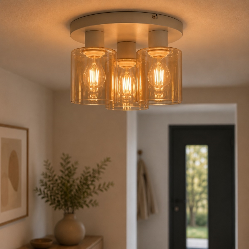 Brilliant - Plafoniera LYSKA 3xE27/20W/230V Ø 31 cm crema/beige fumé