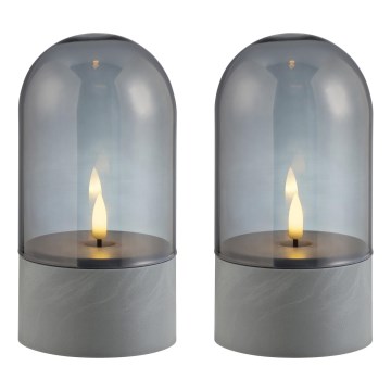Brilliant - Set di 2 candele LED ILLUSION LED/2xAA IP44 grigio/nero fumé