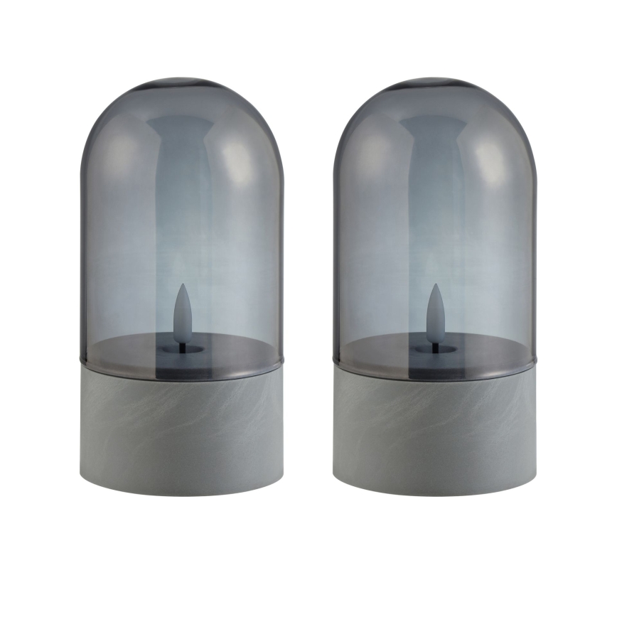 Brilliant - Set di 2 candele LED ILLUSION LED/2xAA IP44 grigio/nero fumé