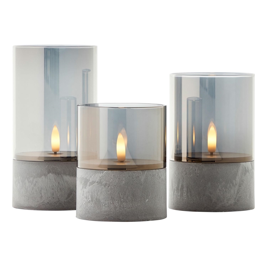 Brilliant - SET di 3 candele LED BOUGIE LED/2xAA IP44 grigio/fumo