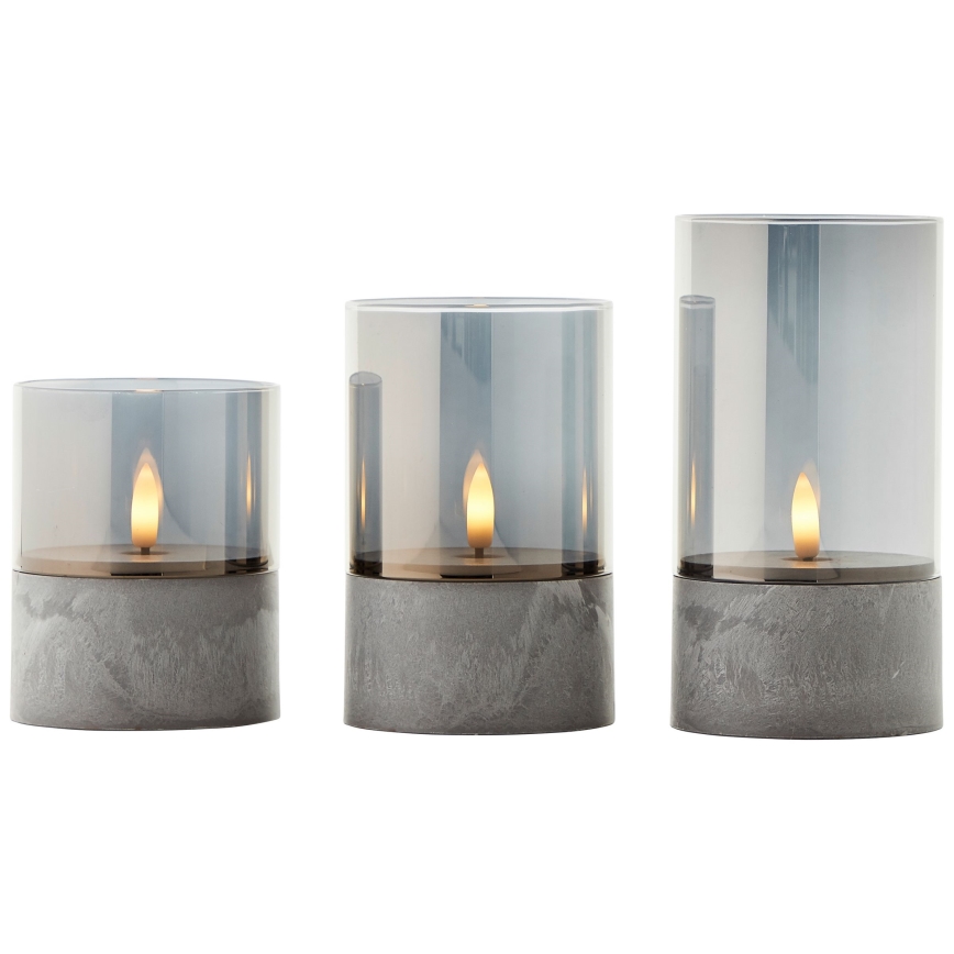 Brilliant - SET di 3 candele LED BOUGIE LED/2xAA IP44 grigio/fumo