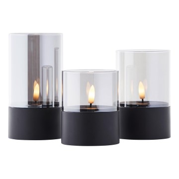Brilliant - Set di 3 candele LED BOUGIE LED/2xAA IP44 nero/fumé