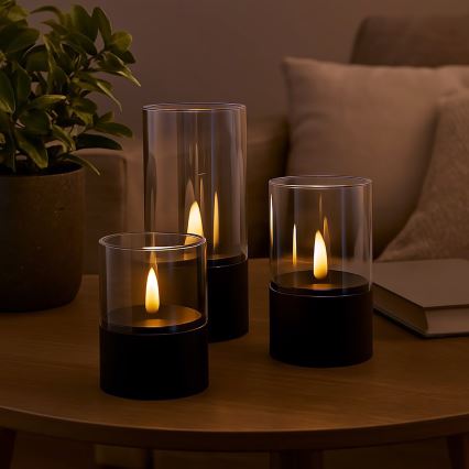 Brilliant - Set di 3 candele LED BOUGIE LED/2xAA IP44 nero/fumé