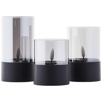Brilliant - Set di 3 candele LED BOUGIE LED/2xAA IP44 nero/fumé