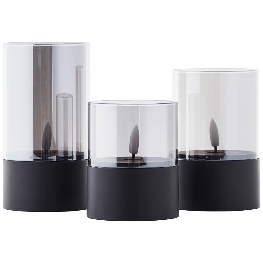 Brilliant - Set di 3 candele LED BOUGIE LED/2xAA IP44 nero/fumé