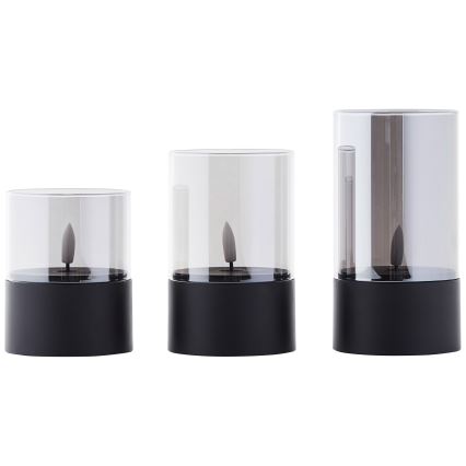 Brilliant - Set di 3 candele LED BOUGIE LED/2xAA IP44 nero/fumé