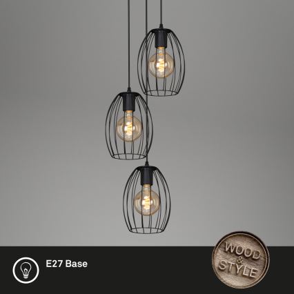 Brilo 4040-035 - Lampadario a sospensione con filo WAKTU VINTAGE 3xE27/60W/230V albero di caucciù