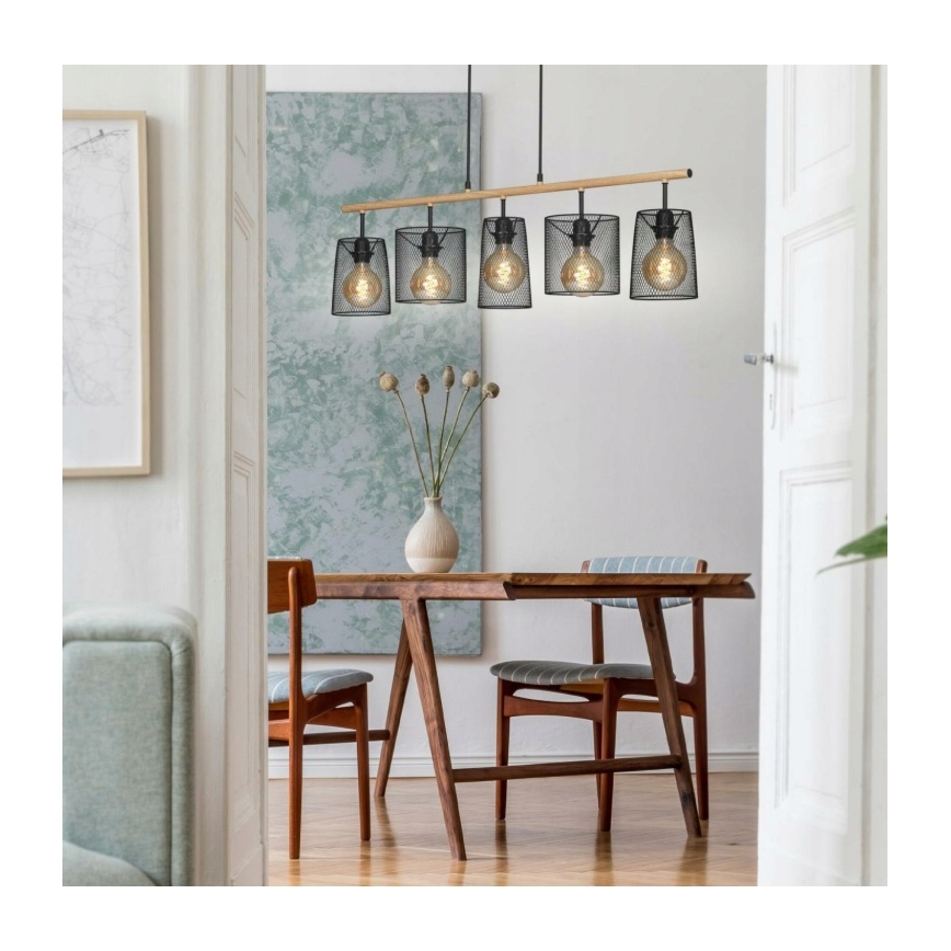Brilo 4078-054 - Lampadario sospeso con cavo WOOD & STYLE 5xE27/60W/230V