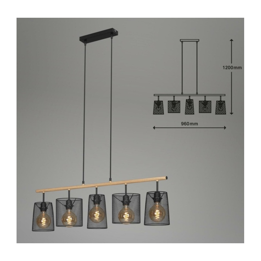 Brilo 4078-054 - Lampadario sospeso con cavo WOOD & STYLE 5xE27/60W/230V