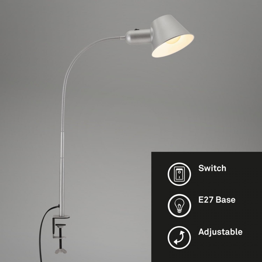 Brilo - Flessibile lampada da tavolo con clip 1xE27/10W/230V argento