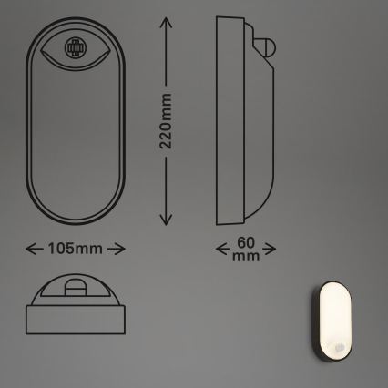 Brilo - Applique da esterno LED con sensore di movimento e sensore crepuscolare RUCH LED/12W/230V IP65 nera