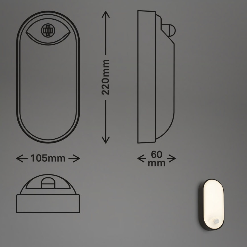 Brilo - Applique da esterno LED con sensore di movimento e sensore crepuscolare RUCH LED/12W/230V IP65 nera