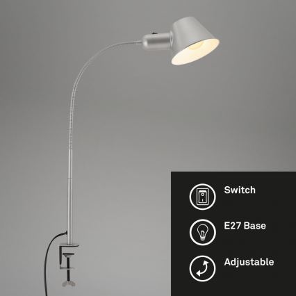 Brilo - Lampada da tavolo flessibile con morsetto 1xE27/10W/230V argento