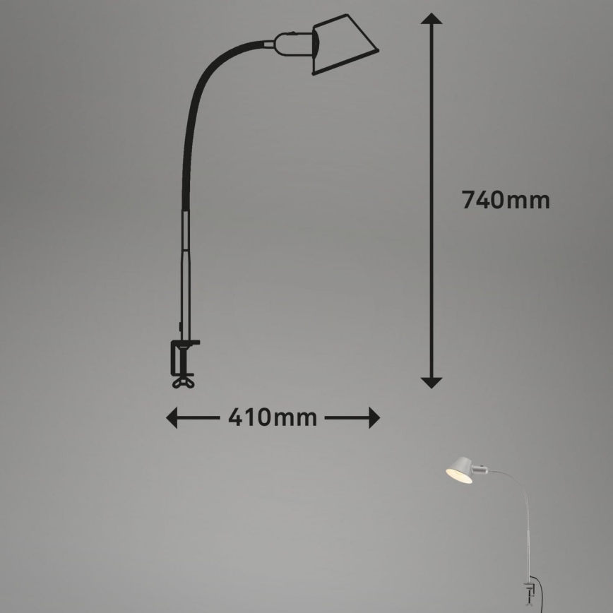 Brilo - Lampada da tavolo flessibile con morsetto 1xE27/10W/230V argento