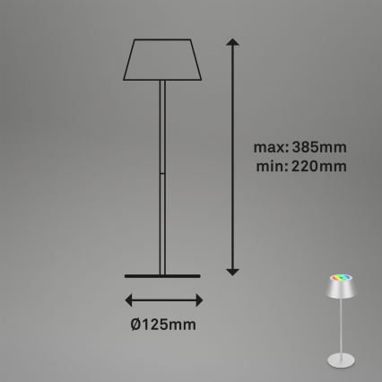 Brilo - Lampada da tavolo ricaricabile dimmerabile a sfioramento per esterno KIKI LED RGB/2,6W/5V IP44 2600 mAh argento