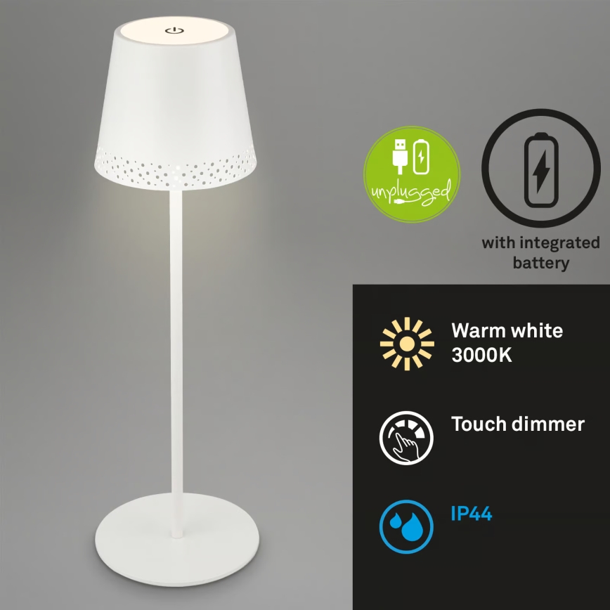 Brilo - Lampada da tavolo per esterni LED dimmerabile ricaricabile a sfioramento KIKI LED/2,6W/5V IP44 2600 mAh bianca
