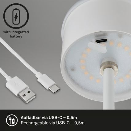 Brilo - Lampada da tavolo per esterni LED dimmerabile ricaricabile a sfioramento KIKI LED/2,6W/5V IP44 2600 mAh bianca