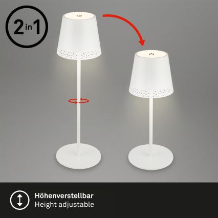 Brilo - Lampada da tavolo per esterni LED dimmerabile ricaricabile a sfioramento KIKI LED/2,6W/5V IP44 2600 mAh bianca