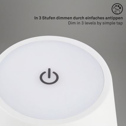 Brilo - Lampada da tavolo per esterni LED dimmerabile ricaricabile a sfioramento KIKI LED/2,6W/5V IP44 2600 mAh bianca