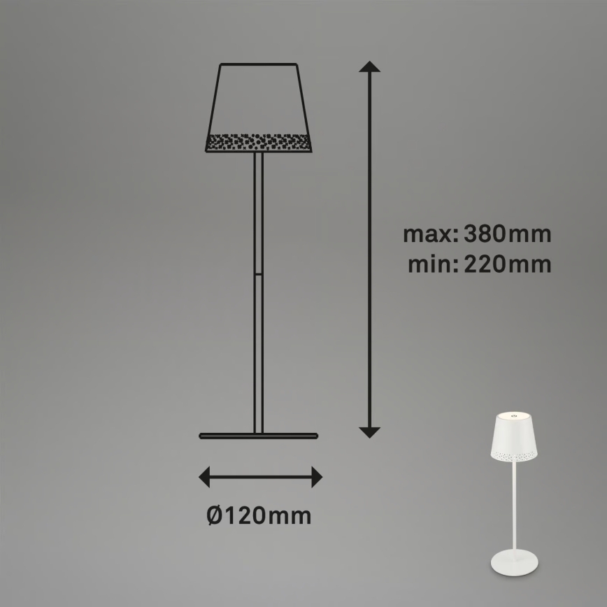 Brilo - Lampada da tavolo per esterni LED dimmerabile ricaricabile a sfioramento KIKI LED/2,6W/5V IP44 2600 mAh bianca