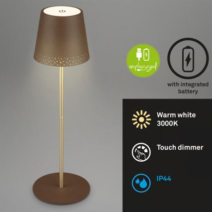 Brilo - Lampada da tavolo ricaricabile LED dimmerabile a sfioramento per esterni KIKI LED/2,6W/5V IP44 2600 mAh marrone
