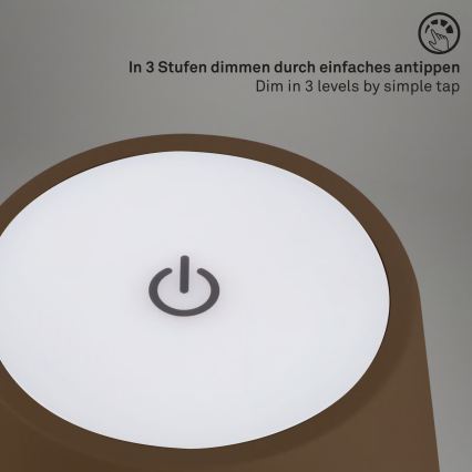 Brilo - Lampada da tavolo ricaricabile LED dimmerabile a sfioramento per esterni KIKI LED/2,6W/5V IP44 2600 mAh marrone