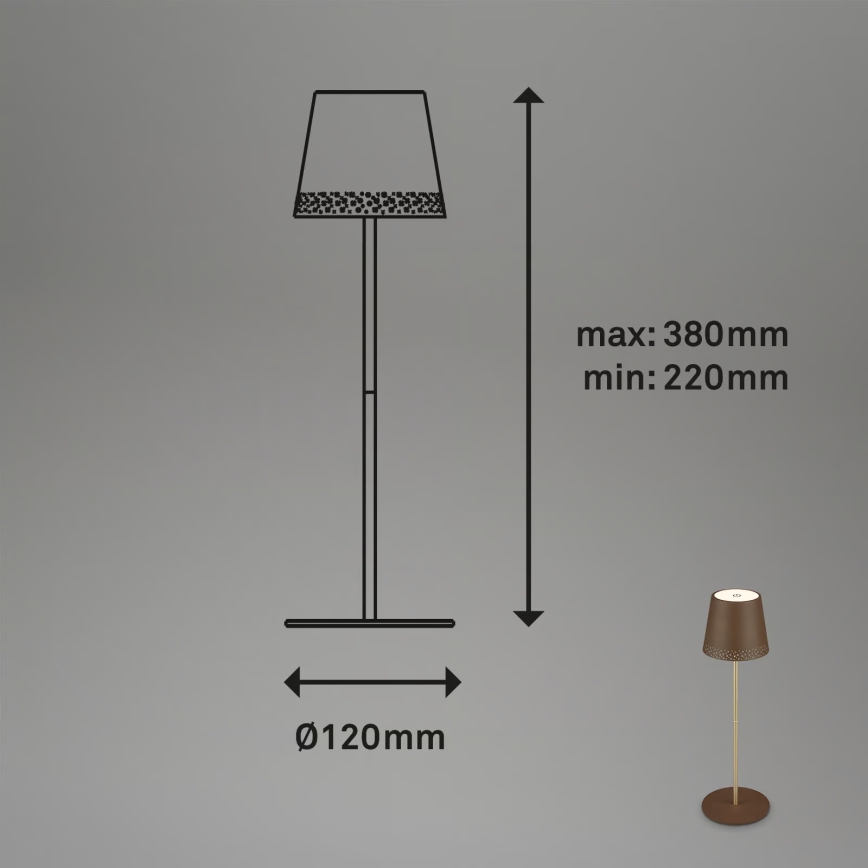 Brilo - Lampada da tavolo ricaricabile LED dimmerabile a sfioramento per esterni KIKI LED/2,6W/5V IP44 2600 mAh marrone