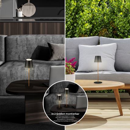 Brilo - Lampada da tavolo LED da esterno, ricaricabile e dimmerabile a sfioramento KIKI LED/2,6W/5V IP44 2600 mAh nera