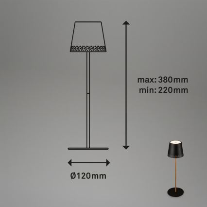 Brilo - Lampada da tavolo LED da esterno, ricaricabile e dimmerabile a sfioramento KIKI LED/2,6W/5V IP44 2600 mAh nera