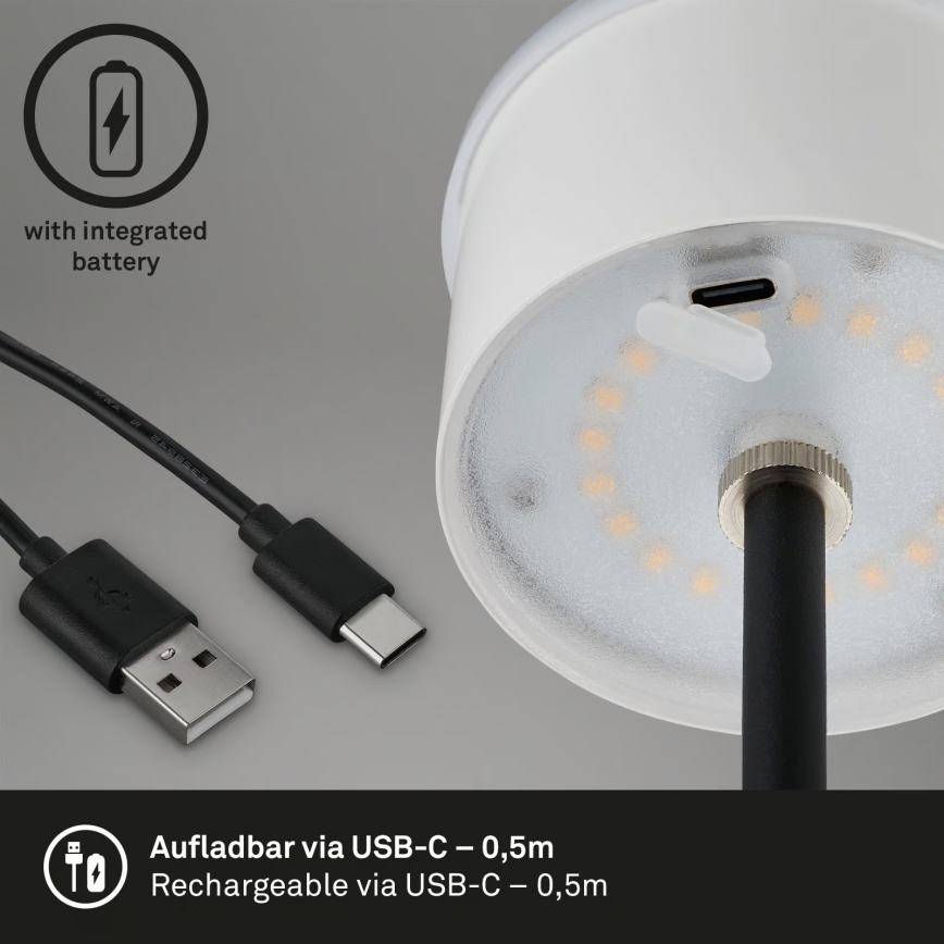 Brilo - Lampada da tavolo ricaricabile dimmerabile a sfioramento per esterni KIKI LED/2,6W/5V IP44 2600 mAh argento