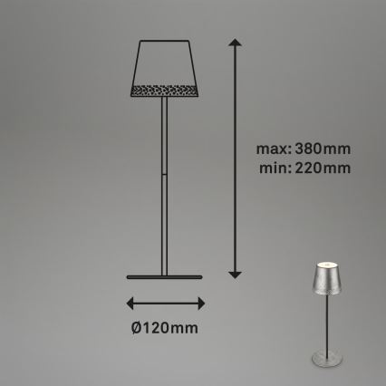 Brilo - Lampada da tavolo ricaricabile dimmerabile a sfioramento per esterni KIKI LED/2,6W/5V IP44 2600 mAh argento